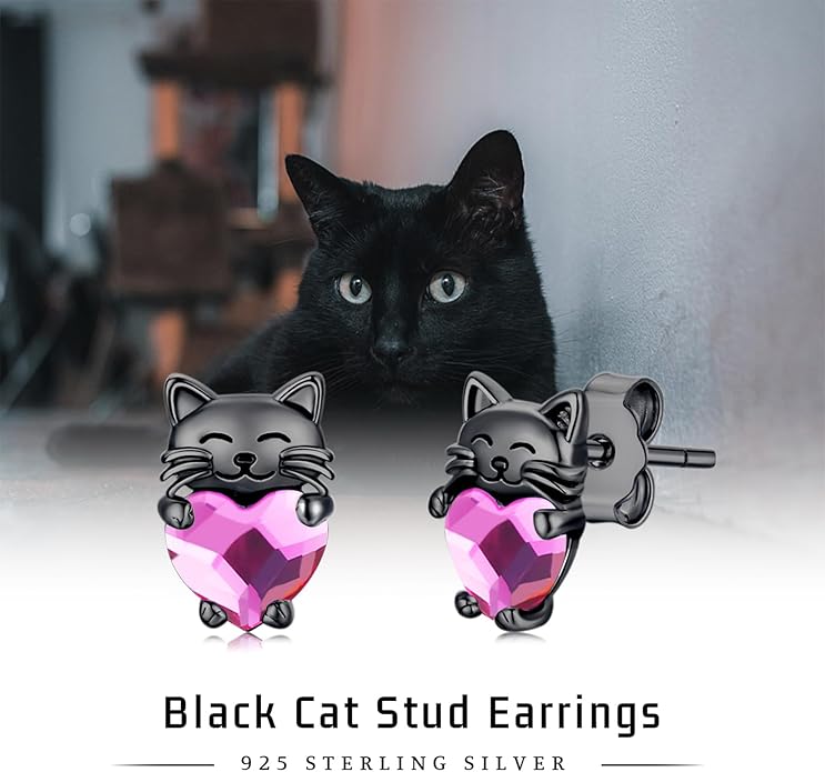 925 Sterling Silver Cat Earrings Cute Animal Kitten Stud Earrings cat Jewelry Gifts for Women Girls Hypoallergenic Earrings for Sensitive Ears