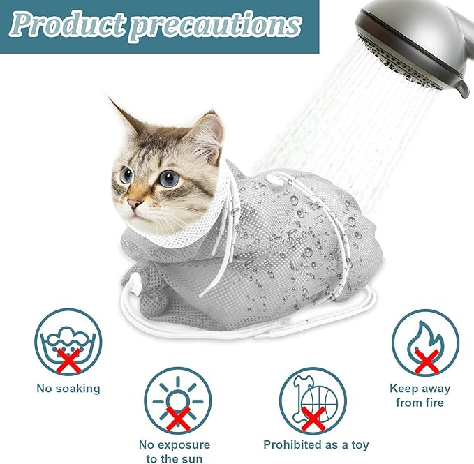 Cat Bathing Bag, Breathable Mesh Anti Scratch Adjustable Cat Grooming Bag for Nail Trimming, Bathing Polyester Soft Cat Washing Bag