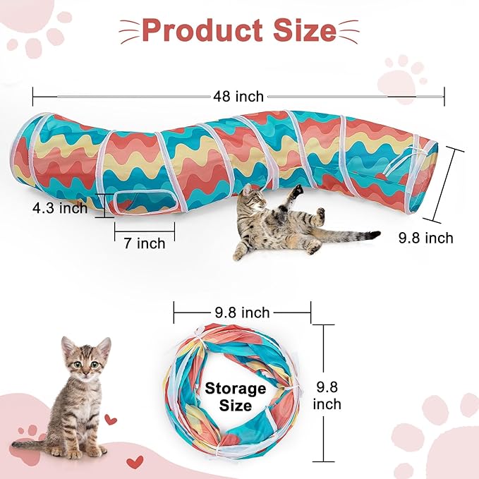 Glittme Cat Tunnel, Cat Tunnels for Indoor Cats, S-Shape Peekaboo Cat Cave with Cat Toys, Foldable Cat Tubes and Tunnels for Cats, Rabbit, Puppy, Guinea Pig