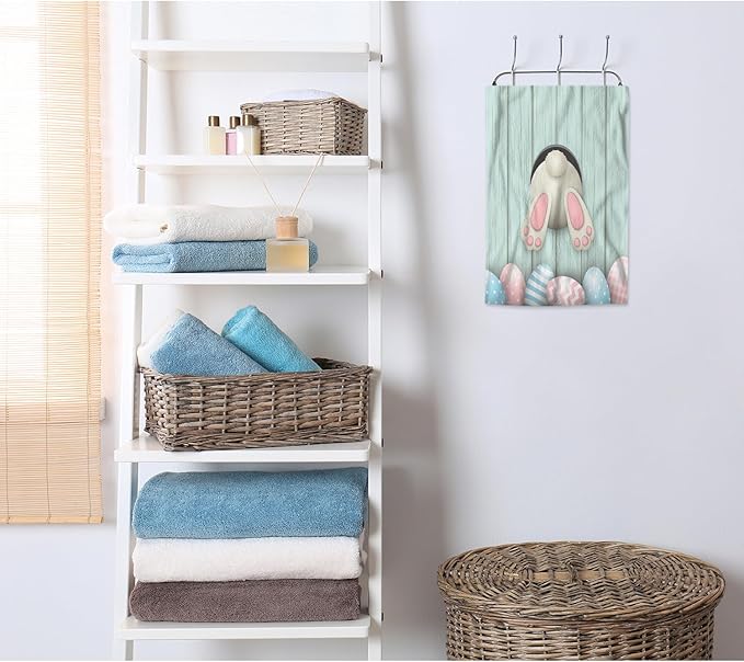 AOYEGO Easter Bunny Microfiber Towels Colorful Eggs Rabbit Blue Wood Plank Bath Towels Kitchen Hand Towels for Women Men Girls Boys 15x30 Inch