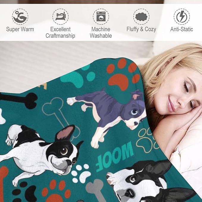 Boston Terrier Blanket Soft Cozy Boston Terrier Throw Blankets for Kids Girls Women Adults Dog Lover Gifts 50"X40"