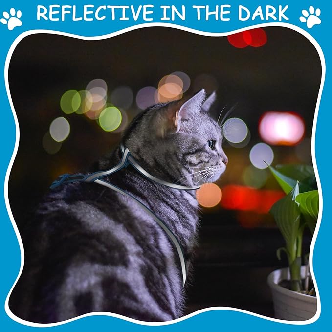 2 Pack Reflective Cat Harness and Leash Breakaway Cat Collars with Bells Escape Proof Cat Kitten Harness Adjustable for Small Medium Cats, Blue