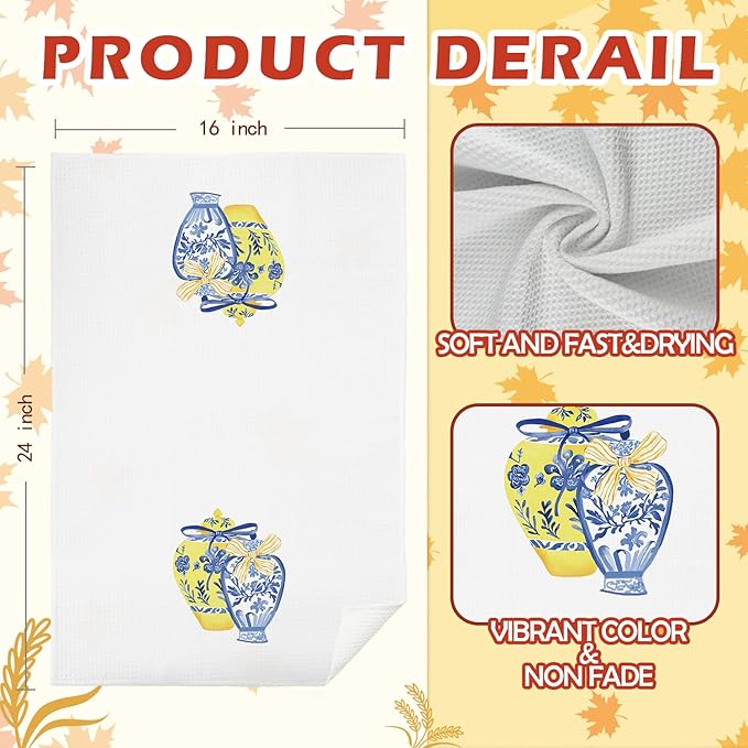 SPBL&L Yellow Chinoiserie Decor Kitchen Towels, Grandmillennial Home Decor,Chinoiserie Yellow and Blue Decorative Hand Towels for Bathroom, 16x24 Inch
