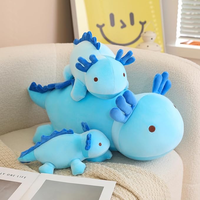 SQEQE Weighted Axolotl Plush Toy, Blue Axolotl Stuffed Animals Cute Plush Pillow, Kawaii Weighted Stuffed Animals Gifts for Girls & Boys Blue 9.8 Inch, 0.8 Lbs