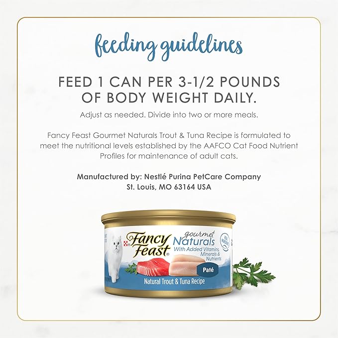 Purina Fancy Feast Grain Free Wet Cat Food Pate Gourmet Naturals Trout and Tuna Recipe - (Pack of 12) 3 oz. Cans