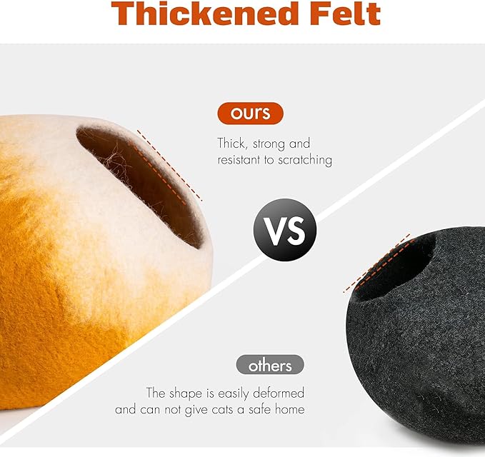 Cat Cave Bed -Handmade Wool Cat Bed Cave, Cat Bed Cat House, Felt Cat Caves for Indoor Cats and Kittens(Yellow/White)