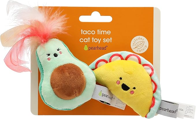 Pearhead Taco Time Cat Toy Set, Crinkle and Feather Catnip Cat Toy Set, Cat Owner Playtime Pet Accessory, Pet Toys, Cat Teaser Toys, Cat Owner Pet Toy Sets, Must Have Pet Accessories for Pet Owners