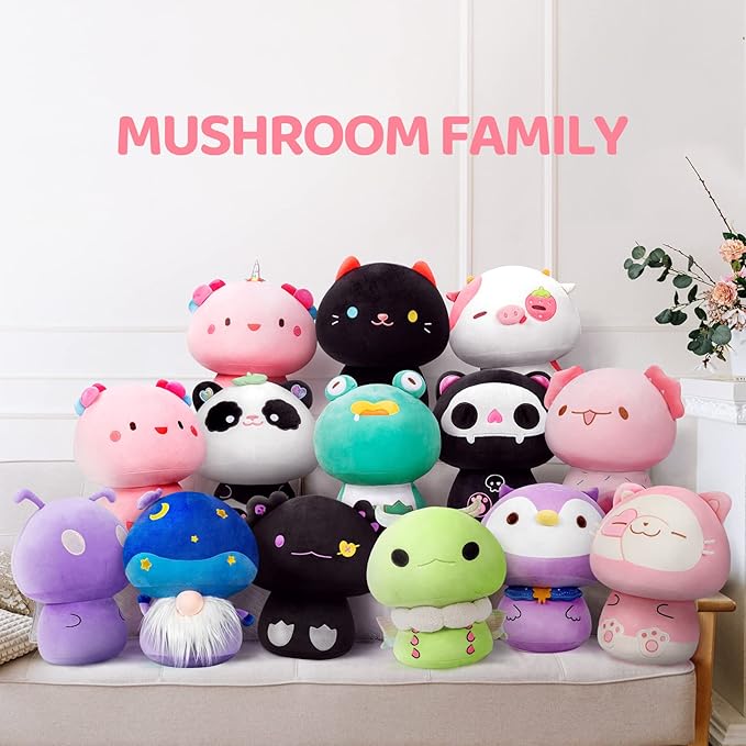 Squishy Cloud-Like Softness, Trending Kawaii Strawberry Cow Mushroom Plush Pillow, A Must-Have Collectible for Young Adults, Perfect for Kids, Toddlers Girls, Stuffed Animal (14")