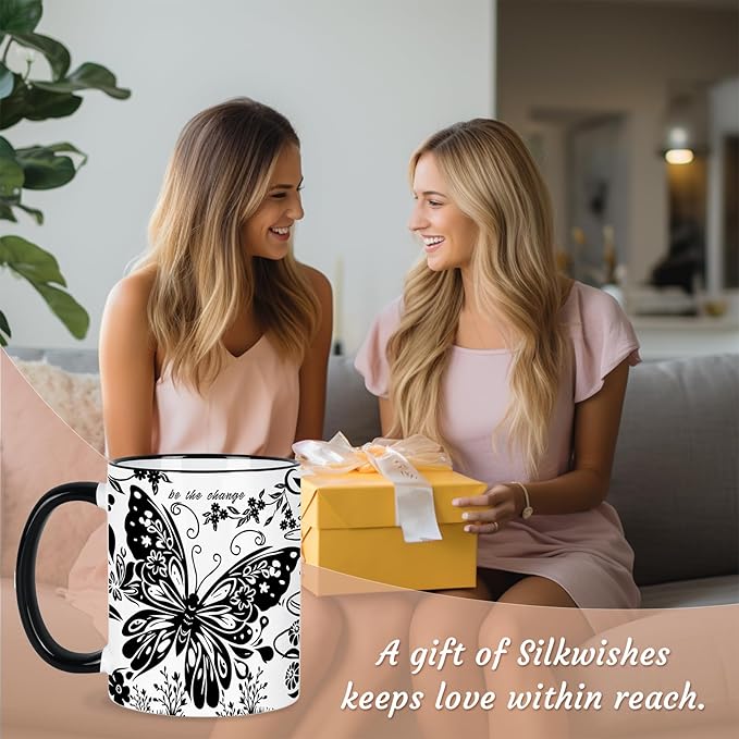 Butterfly Mug 11Oz Black and White Boho Butterfly Gifts for Women Ceramic Tea Cup Coffee Cup Cute Mug for Women Birthday Gifts