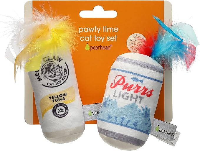 Pearhead Pawty Time Cat Toy Set, Crinkle and Feather Catnip Toy Set, Cat Owner Playtime Pet Accessory, Pet Toys, Cat Teaser Toys, Cat Owner Pet Toy Sets, Must Have Pet Accessories for Pet Owners