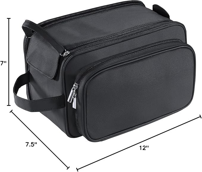 Buruis Extra Large Toiletry Bag for Men, Travel Toiletry Organizer Dopp Kit Water-resistant Shaving Bags, PU Leather Cosmetic Bathroom Shower Bag for Toiletries, Grooming, Accessories (Black)