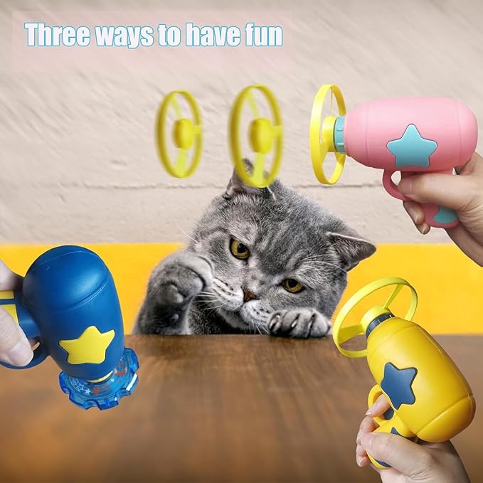 Cat Fetch Toys, Interactive Flying Cat Toy with 5 Flying Propellers,1Spinning Tops, Cat Dog Pet Tracks Chasing Toy for IndoorCats (Yellow)
