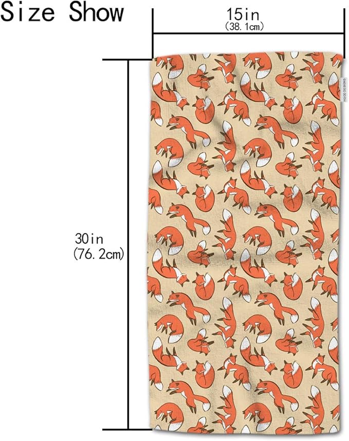 HGOD DESIGNS Fox Towels, Cute Fox Pattern 100% Cotton Soft Bath Towels for Bathroom, Kitchen, Spa 15'X30'