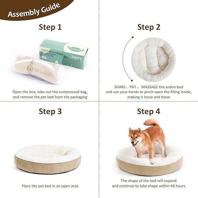 Love's cabin Round Donut Cat and Dog Cushion Bed, 20in Pet Bed for Cats or Small Dogs, Anti-Slip & Water-Resistant Bottom, Super Soft Durable Fabric Pet beds, Washable Luxury Cat & Dog Bed Camel