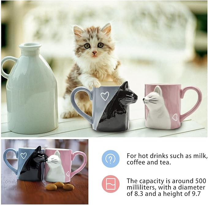 BigNoseDeer Couple Gifts Cute Kissing Cat Mug Matching Couples Stuff Ceramic Coffee Mugs for Wedding Gifts Anniversary Engagement Gift for Couples Cat Lovers 12oz
