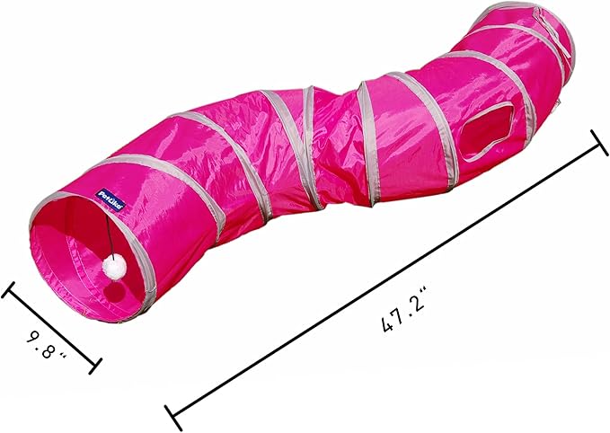 PetLike S Way Cat Tunnel Collapsible Pop-up Pet Tube Hideaway Play Toy with Ball (S-Way, Rose Red)