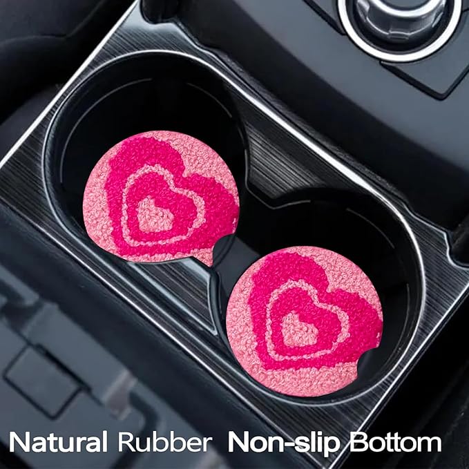 Car Coasters for Cup Holders,2 Pack Love Car Cup Holder Coasters,2.75" Universal Size Anti Slip Rubber Mat,Automotive Cup Holder Decal Decor Accessories,Gifts for Her Wife Birthday Anniversary