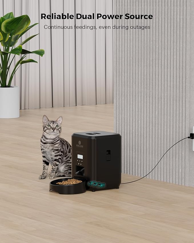VOLUAS Automatic Cat Feeder - Automatic Pet Feeders for Cats and Dogs, Cat Food Dispenser for Dry Food, Timed Cat Feeders with Memory Function, 2L Auto Cat Feeder