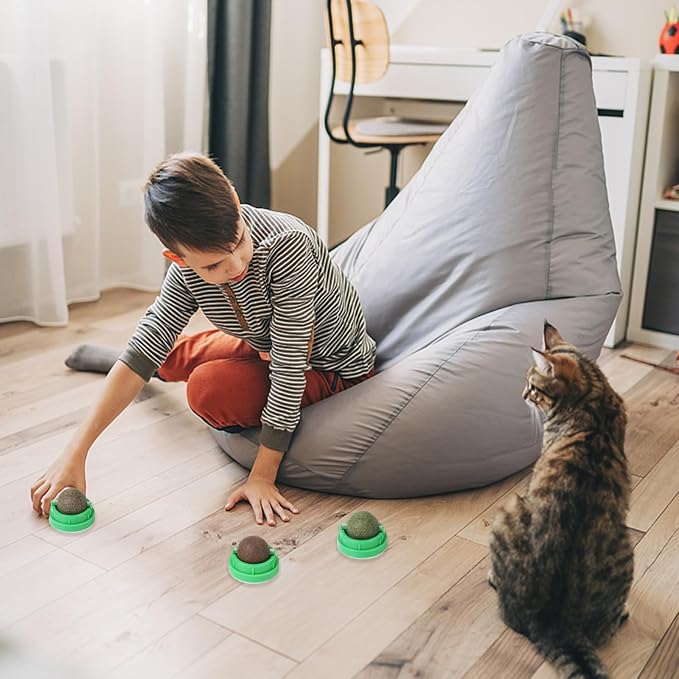 CCINEE 3PCS Catnip Balls for Cats Wall Catnip Toys Edible Cat Toys for Cat Lick Safe Healthy Kitten Chew Toys Teeth Cleaning Dental Cat Toys