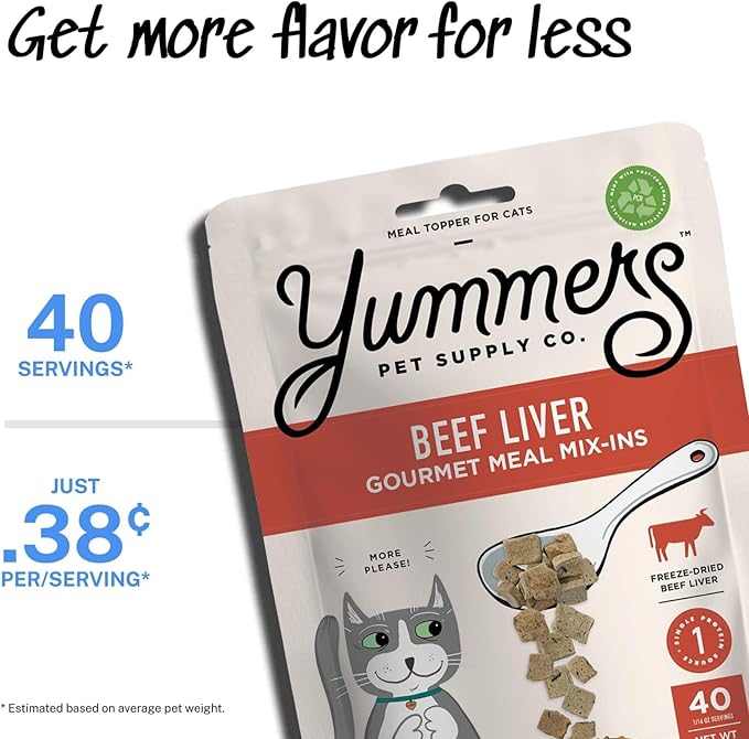 Premium Beef Liver Meal Mix-Ins, 2.5 oz - Cat Food Toppers - Freeze Dried Cat Food Mix Ins - Freeze Dried Cat Meal Toppers - Cat Food Topper for Dry Food