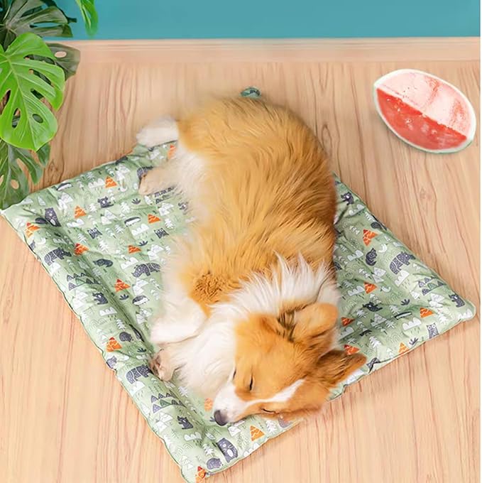 Cat Dog Pet Cooling Mat Cushion Pad Bed Summer Cool Down Comfortable Soft for Pets and Adults (Square Forest, Small)…