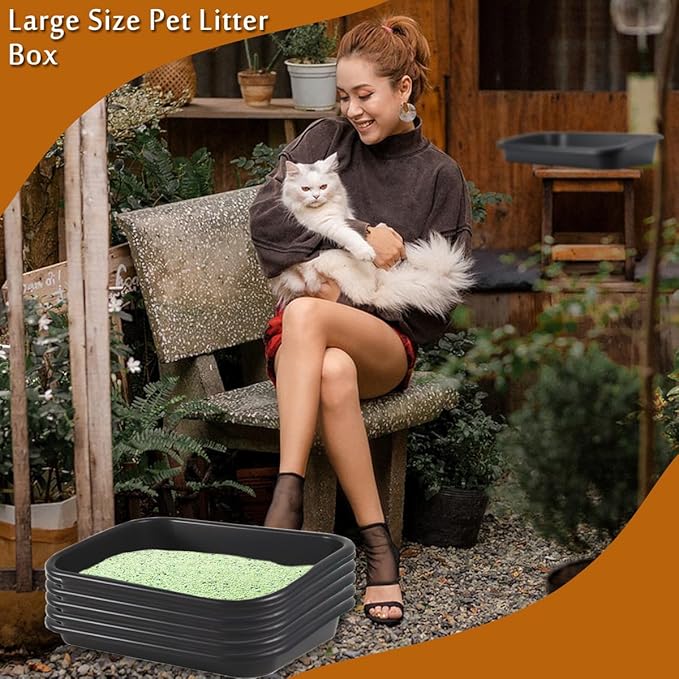 3 Pcs Low Entry Senior Cat Litter Box,Extra Large Size Pet Litter Box Low Entry Open Top Cat Litter Box for Kitten Frail Handicap Disabled Older Elderly Cats and Kitten,Easy to Clean (Dark Gray)