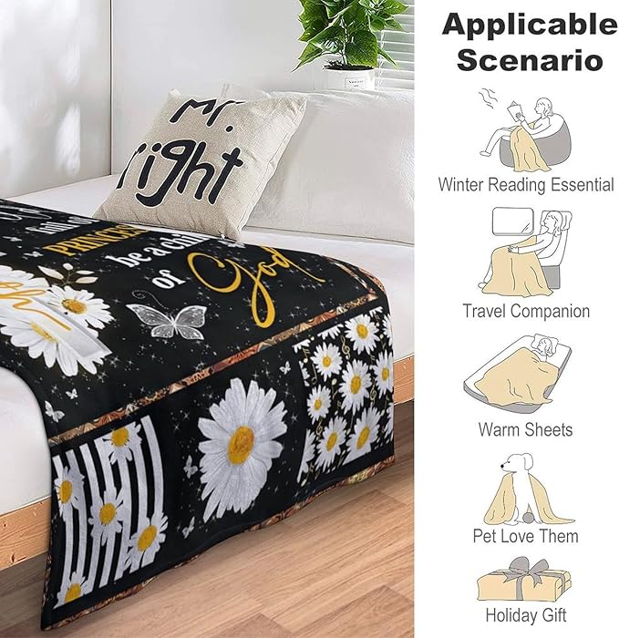 Christian Daisy Cross Print Blanket Bible Verse Religious Faith Flower Throw Blankets Gifts for Couch Sofa Bed Stuff Decor Lightweight Cozy Fleece Plush Flannel Bedding for Lover Men Women 40"x50"