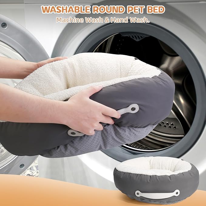Cat Beds for Indoor Cats, 23 Inch Dog Bed for Small Melium Dogs, Washable Cat Cushion Bed with Slip-Resistant Bottom and Portable Handle (Gray)