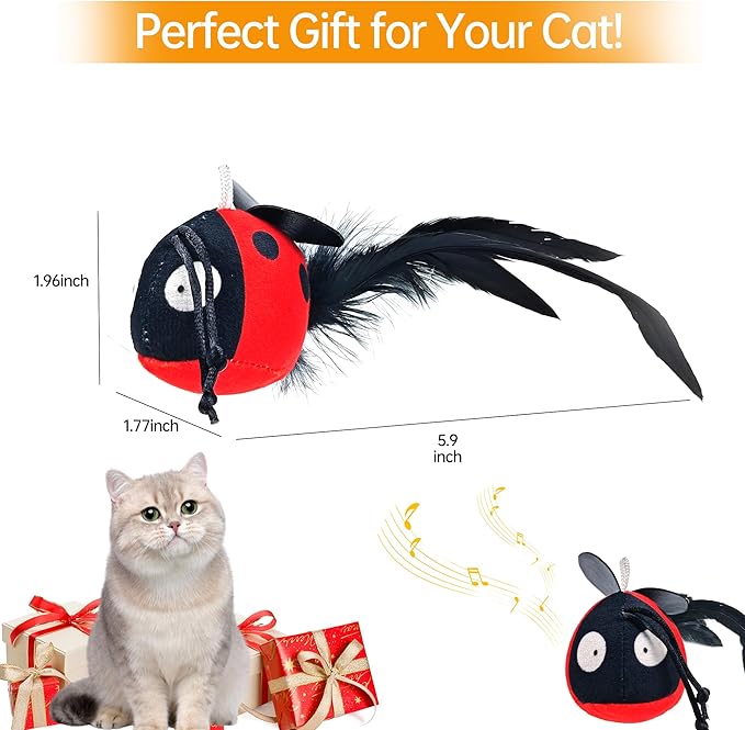 Chirping Cat Toys Hanging Cat Feather Toy - Catnip Interactive Cat Toys for Indoor Cats - Automatic Cat Toy for Cat Exercise & Kicker to Self Play (Black Pangpang)
