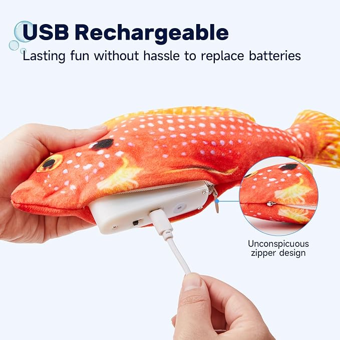 Potaroma Flopping Fish Cat Toy, Interactive Moving Floppy Fish Toy for Cats, Catnip & Silvervine Enrichment, Kitten Kicker Indoor Exercise Toys, Gemfish for All Breeds