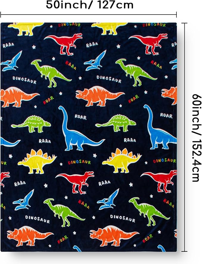 Dinosaur Gifts Toys for Boys Girls - Glow in The Dark Dino Blanket Best Christmas Birthday Valentines Easter Presents for Kids Age 1 2 3 4 5 6 7 8 9 10 Year Old Child Teen Toddler Soft Throw 50"x60"