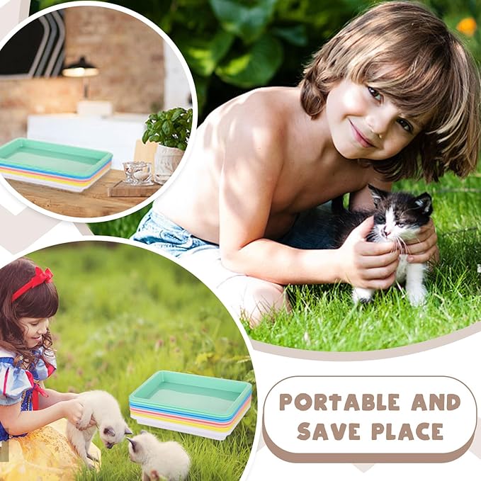 5pcs Kitten Litter Box, Small Cat Litter Box with Scooper, Small Litter Pan Low Entry Shallow Plastic Litter Tray Portable Cat Waste Tray Open Travel Kitten Boxes for Small Pet Rabbit Newborn Cat