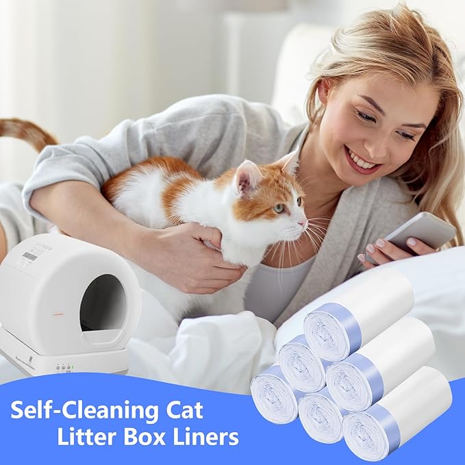 120 Count Extra Large Cat Litter Box Liners, Cat Litter Waste Receptacles Bags for MeoWant MW-SC01/MW-SC02/MW-LR01 Self-Cleaning Cat Litter Box