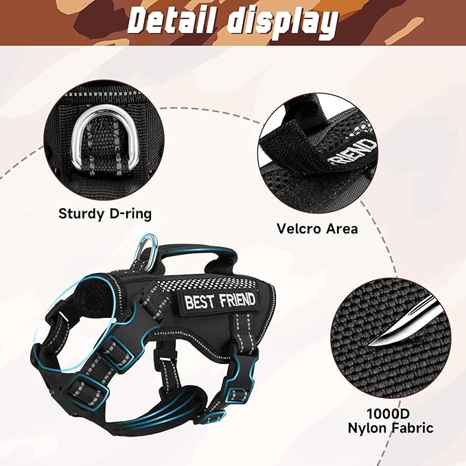 Tactical Cat Harness, Air Mesh Cat Walking Vest Harness Escape Proof, Reflective Extra Large Cat Harnesses with Handle for Adult Fat Cats (Black, XL)