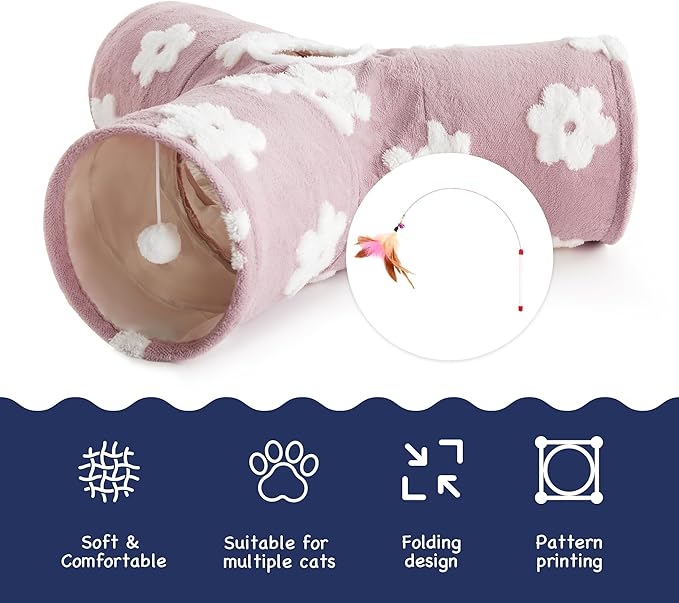 Tempcore Flannel Pet Cat Tunnel Tube Cat Toys 3 Way Collapsible, Cat Tunnels for Indoor Cats,Kitty Tunnel Bored Cat Pet Toys Peek Hole Toy Ball Cat, Puppy, Kitty, Kitten, Rabbit Daisy Burlwood