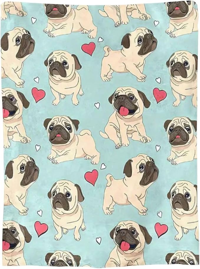 Funny Pug Blanket - Cute Throw for Dog Decor, Cozy Print Flannel Fleece, Soft Plush Fuzzy Warm Lightweight Bedding, Gifts for Women Men Girls Kids 50"X40"