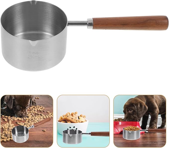 Milisten Dog-Cat Food-Scoop: 1-Cup capacity Measuring Cup with Wooden Handle, Pet Food Scoop for Dog, Cat, Ferret and Rabbit Pet Food