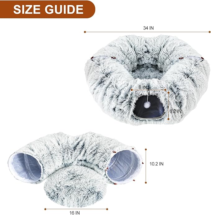 Cat Tunnel Bed for Indoor Cats Peekaboo Cat Cave Donut Tunnel for Cat with Washable Circle Cushion Interior Cat Play Tunnel (34 Inch, Grey)