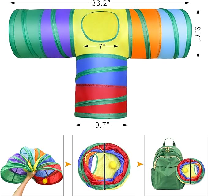 Malier Interactive Cat Tunnel Toys Set With Feather Toy, Crinkle Balls, and 3-Way Tube - Great for Kittens and Cats