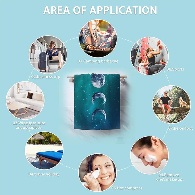 Celestial Moon Hand Towels Set of 2,Moon Soft Fingertip Bath Towel Small Face Washcloths Decor Kitchen Towel for Hotel Spa Gym Sport 28x14in