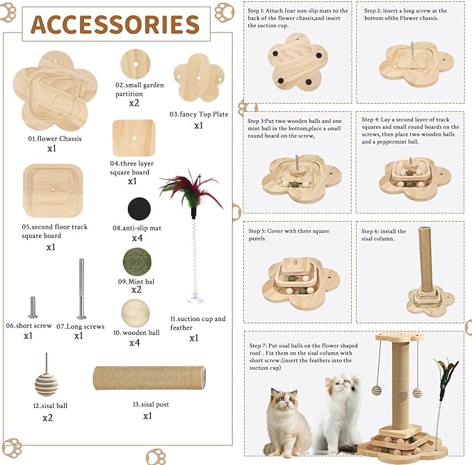 Wood Cat Scratching Post, Cat Tree Scratching Post with Cat Interactive Toy, Cat Scratching Post for Indoor Cats (18In)