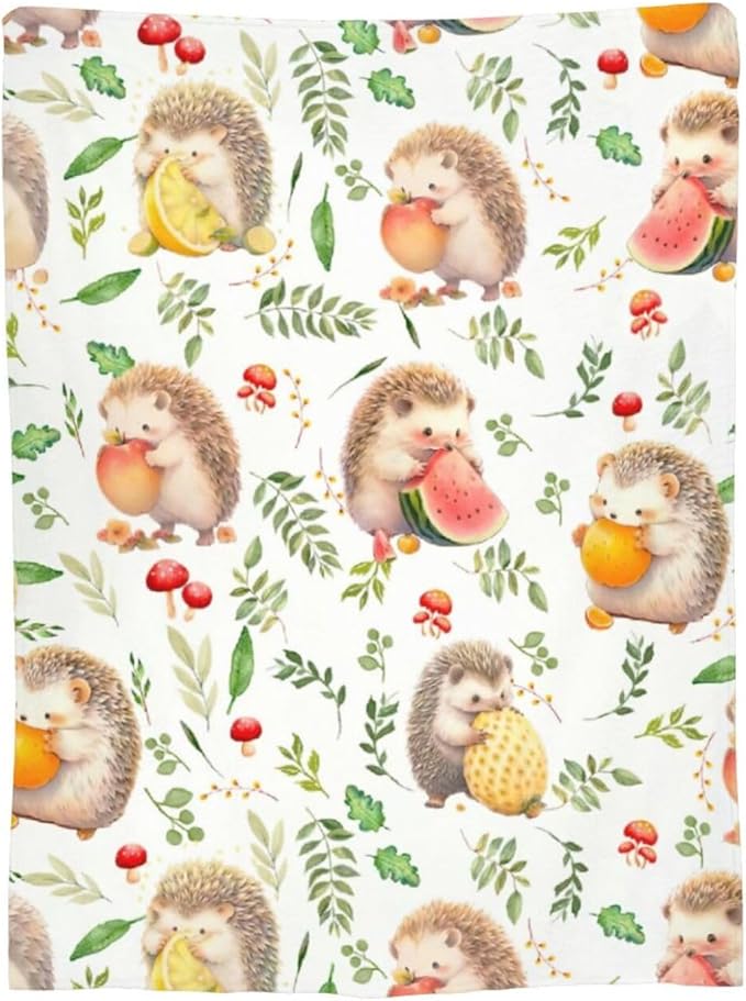 Funny Hedgehog Throw Blanket - Cute Decor Merch, Cozy Print Flannel Fleece, Soft Plush Fuzzy Warm Lightweight Bedding Gifts for Women Men Girls Kids 50"X40"