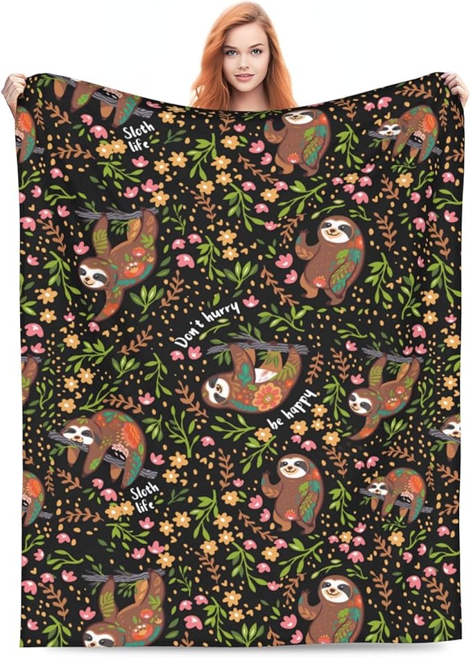 Ultra-Soft Microfiber Throw Blanket 330 GSM Fuzzy Fleece Blanket for Adults Kids Gift Couch, Sofa, Bed Sloth Black 80"X60"