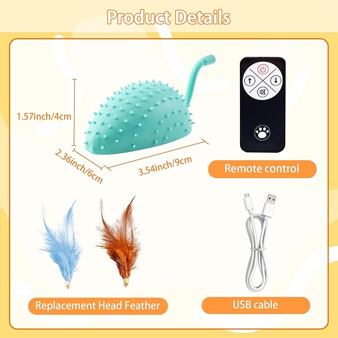 Interactive Cat Toys, Cat Mouse Toys, Remote Control Cat Toys with Feathers, Automatic Chirping Indoor Pet Toys, USB Rechargeable