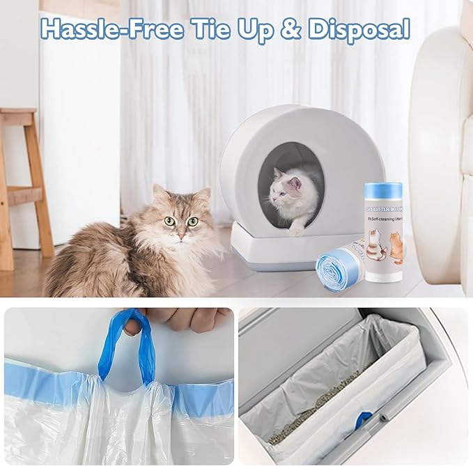 60 Count Self-Cleaning Cat Litter Box Liners Compatible With MW-SC01/MW-SC02/MW-LR01 Automatic Cat Litter Box, Drawstring Heavy Duty Cat Litter Receptacles Bags Replacement Trash Bag -18" x 12.6"