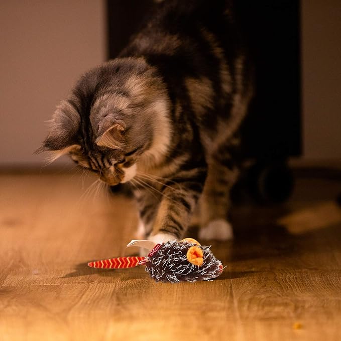 Gigwi Interactive Cat Toy Moving Mouse, Automatic Cat Toy Mice Electronic with Furry Tail, Squeaky Cat Toys for Indoor Cats/Outdoor Exercise (Orange Ear)