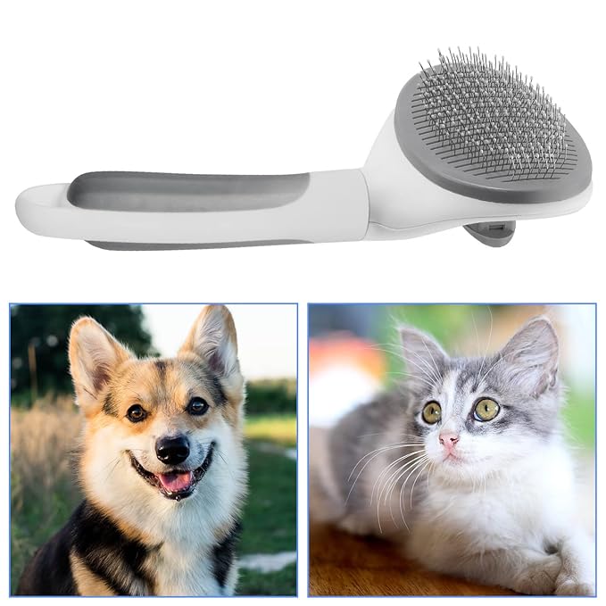 Cat Brush, Self Cleaning Slicker Brush for Shedding and Grooming, Removes Loose Undercoat, Mats and Tangled Hair, Grooming Comb for Cats Dogs, Gray