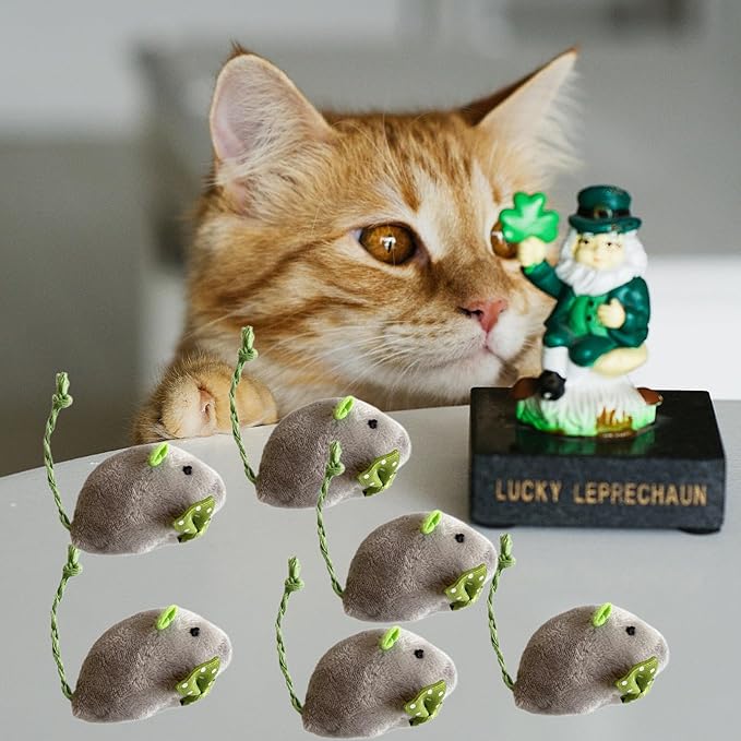 St. Patrick's Day Cat Toy Catnip Toy White Dot Green Mouse Toy-6 Packs