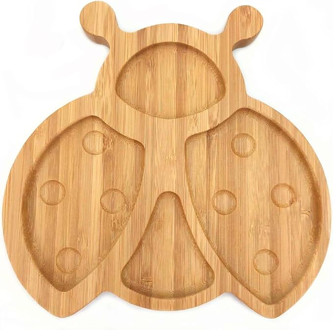 4916, Bamboo Food Plate for Snacks Appetizer Fruit Vegetable | Children Meal Plate | Picnic Kitchen Party | Eco-Friendly Plates, Ladybug Shaped, 8"x8.25", 10 Pack
