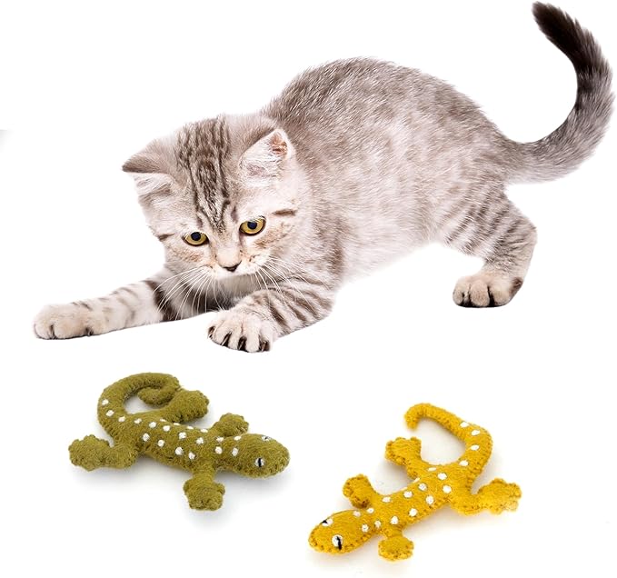 Glaciart One Felt Lizard Cat Toy – 2 Pcs | Soft Fuzzy Enrichment 100% Natural Wool Toy - Interactive Catnip Play Cat Toy Set - Safe for Pets, Non-AZO Colored Dyes